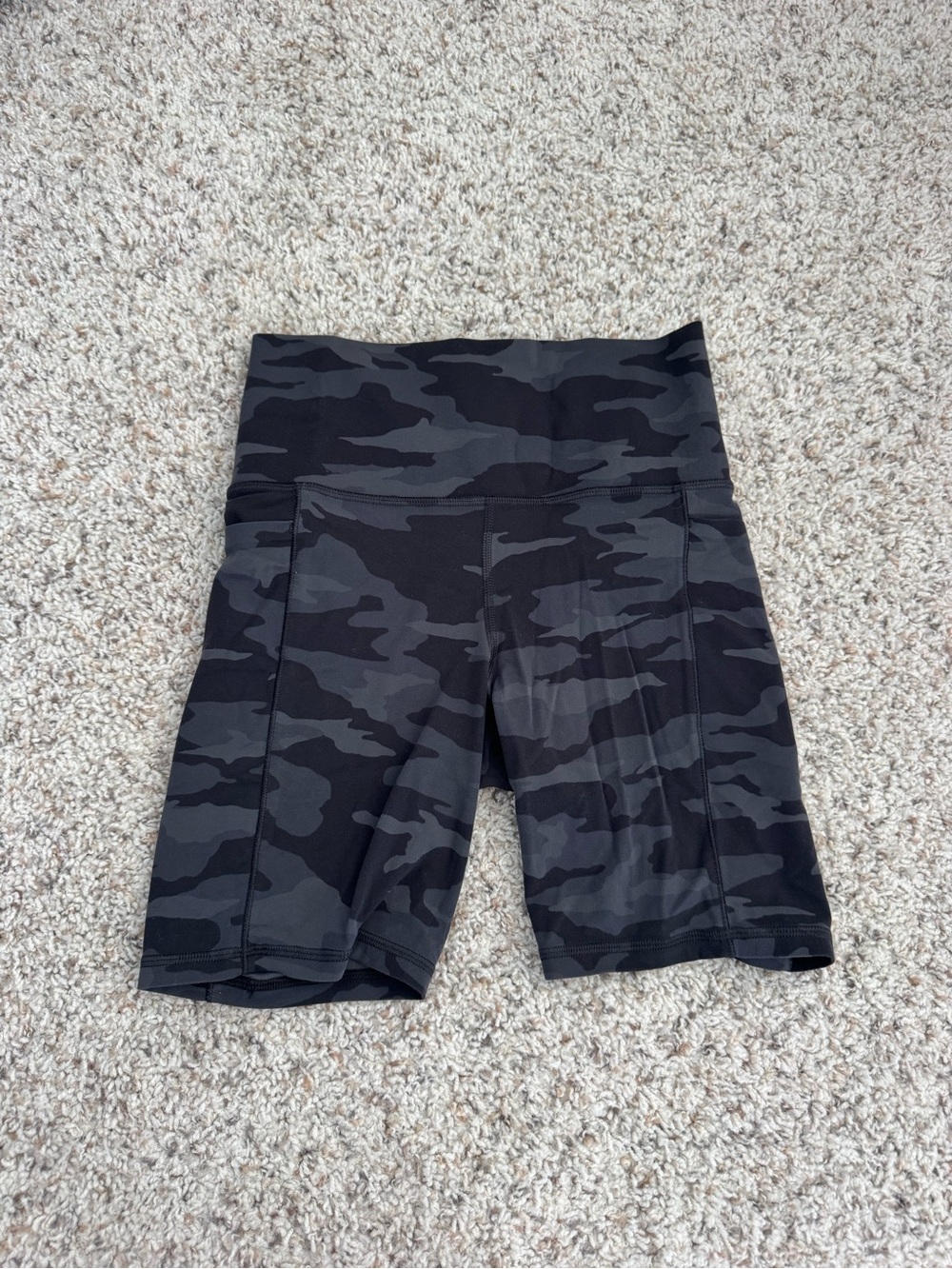 Athleta Black & Gray Camo High-Waist Bike Shorts